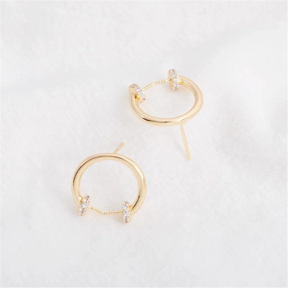 

14K Gold-wrapped Accessories Half-hole Paste Engraved 925 Ear Rest Cap Pearl Earrings DIY Jewelry Handmade