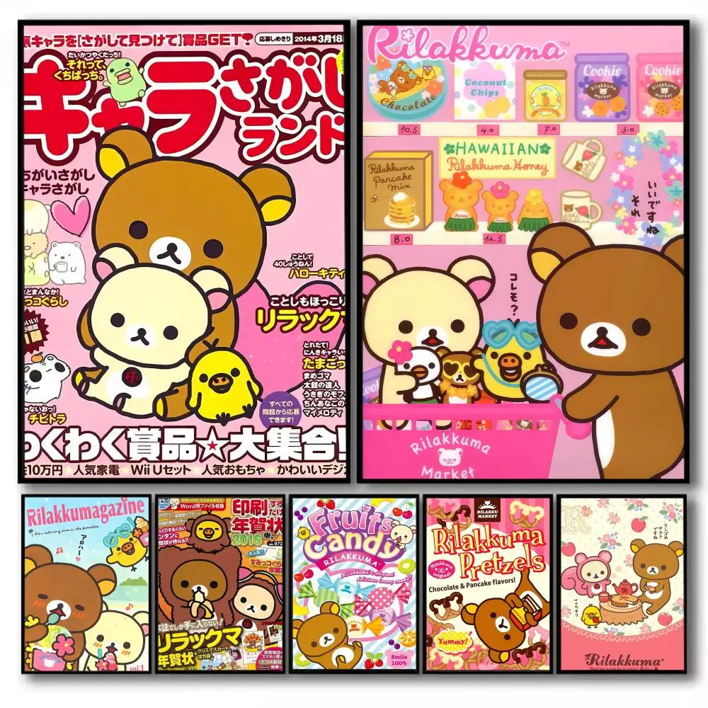 R-Rilakkuma Cartoon Poster Stickers Self-Adhesive Painting Mural Decor Wall Decals for Bedroom Living Room Home HD Gift