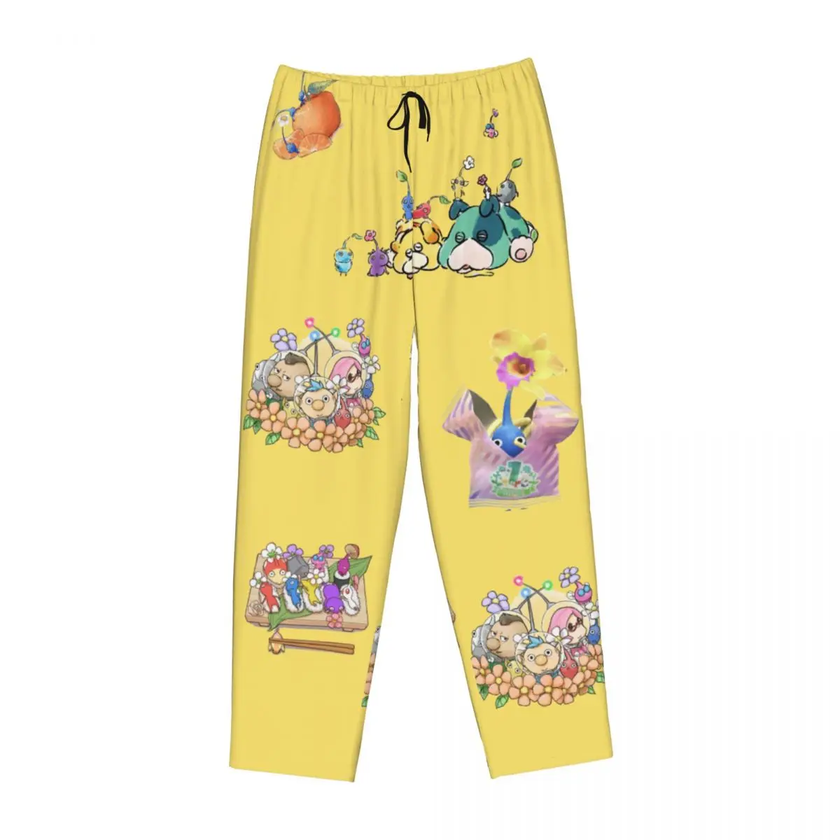 Custom Cute Pikmins Gaming Pajama Pants Women Anime Cartoon Lounge Sleep Drawstring Sleepwear Bottoms with Pockets