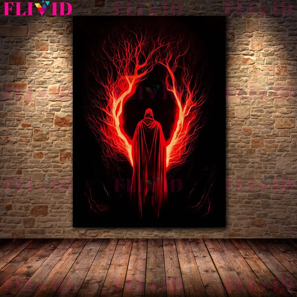 Red Robed And Black Robed Devil Wizards Vintage Wall Art Canvas Painting Abstract Horror Demon Art Poster And Print Home Decor