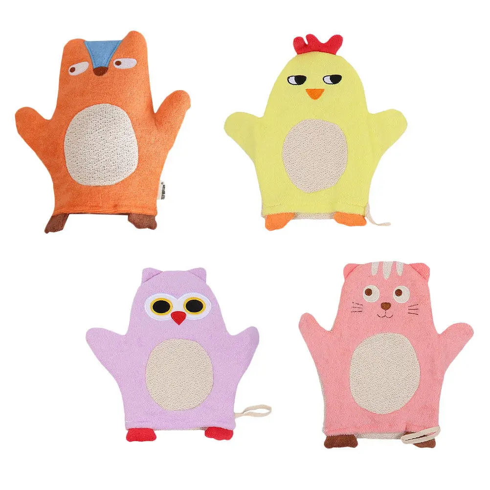 

4pcs Kids Bath Gloves Soft Cotton Animal Design For Sensitive Skin Lightweight Travel Showering Tool Bathroom Supplies Infant