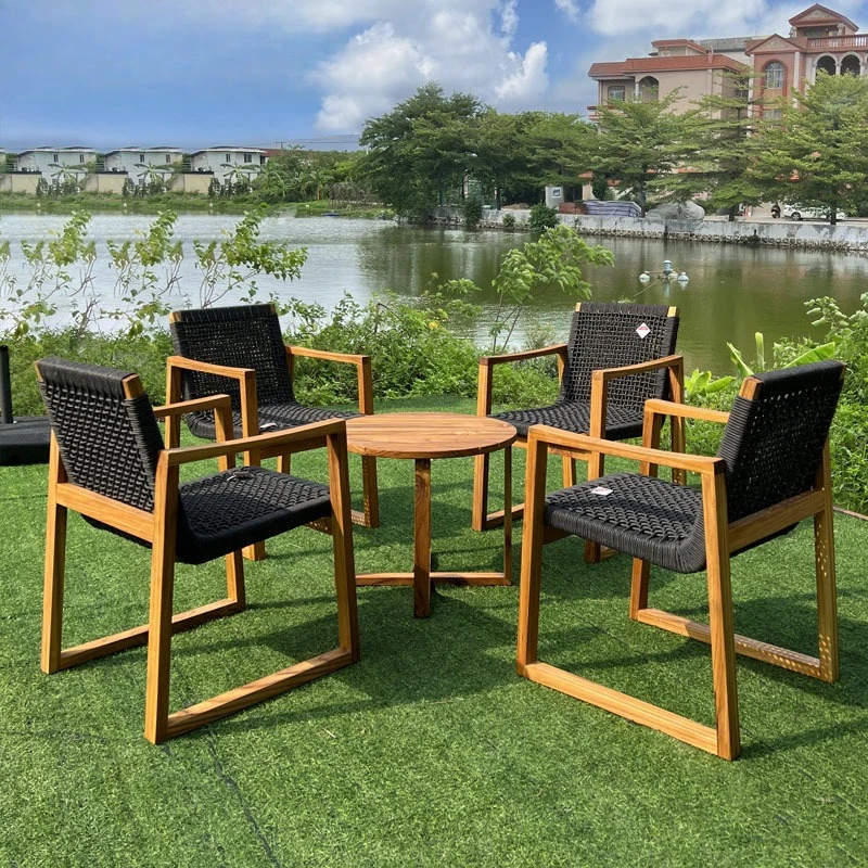 

Courtyard Garden Rooftop Terrace Creative Swing Solid Wood Table and Chair Outdoor Homestay Villa Handmade Rope Chair Combinatio