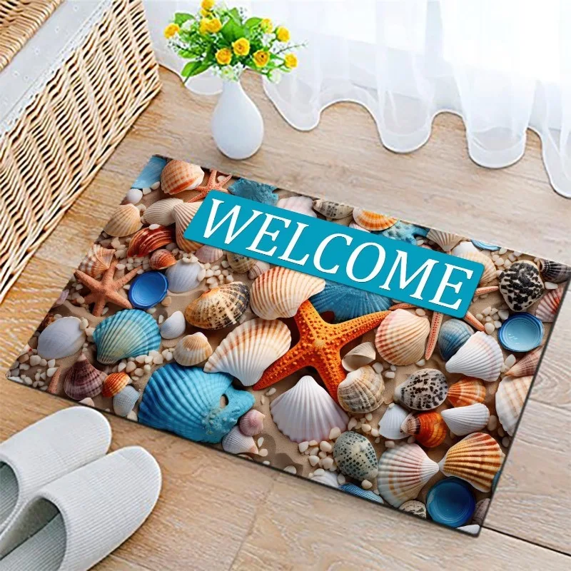 Bunte Strand Muschel Muster Willkommen Fußmatte Ozean Thema Eingang Teppich rutschfeste wasserabsorbierende Wohnkultur Teppich für Tür