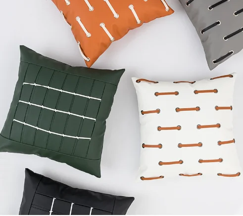 Nordic minimalist PU leather cushion cover patchwork cushion cover pillowcase