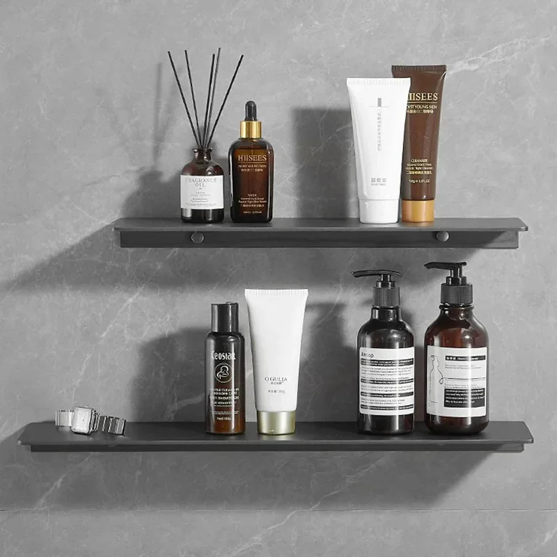 60/70/80/90/100CM Gunmetal Grey Bathroom Shelf Wall-mounted Perforated Installation Bathroom Aluminium Hardware Accessories