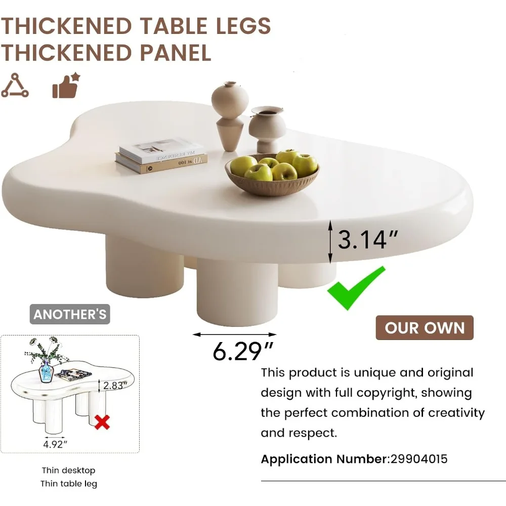 Small Coffee Café Table,Live Edge Coffee Table, Cute Cloud-ShapeTable, with 4 Short Legs,Funky Contemporary  Low Coffee Table