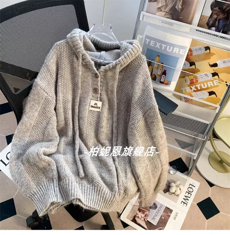 Lazy Style Loose Hooded Sweater Sweatshirt Women's Outerwear 2024 Autumn and Winter New Loose Explosive Thick Korean Knitted Top