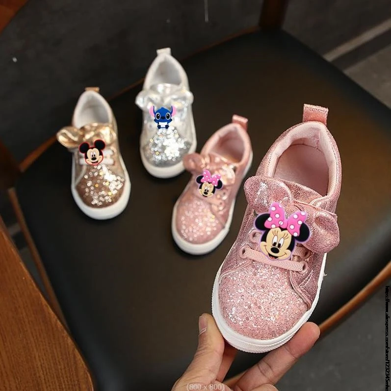 Mickey Minnie Sequin Bow Toddler Shoes For Boys Girls Breathable Little Kids Casual Kids Sneakers Non-slip Children Sport Shoes