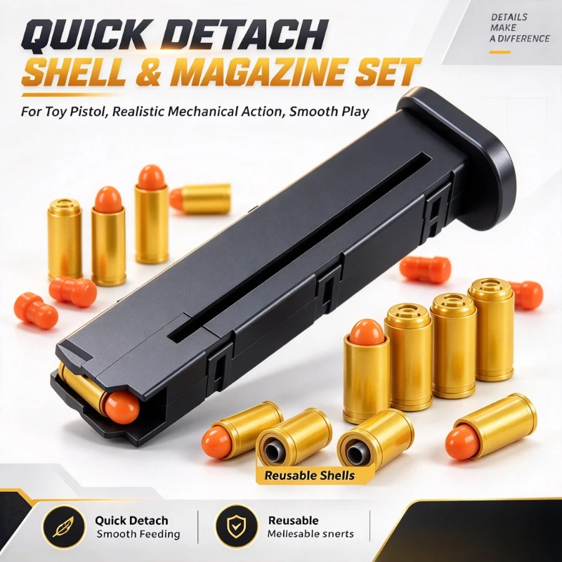 Quick Detach Shell & Magazine Set for Toy Pistol, Realistic Mechanical Action, Smooth Play, Outdoor Fun Collectible Model Parts