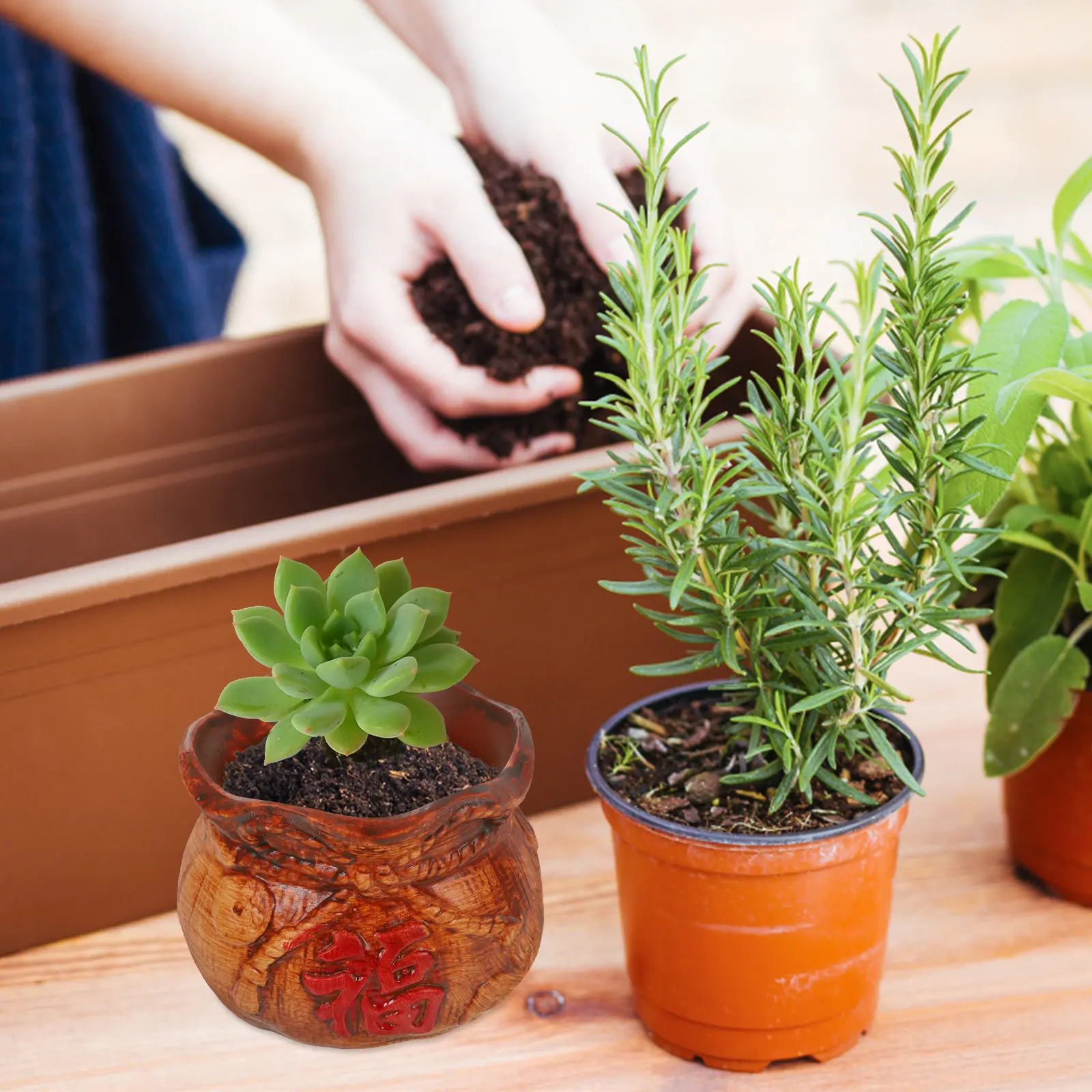 1Pcs Elegant Ceramic Money Tree Flowerpot Luck Bag Shape Green Plant Pot Home Decor Office Study Bonsai Planting Container