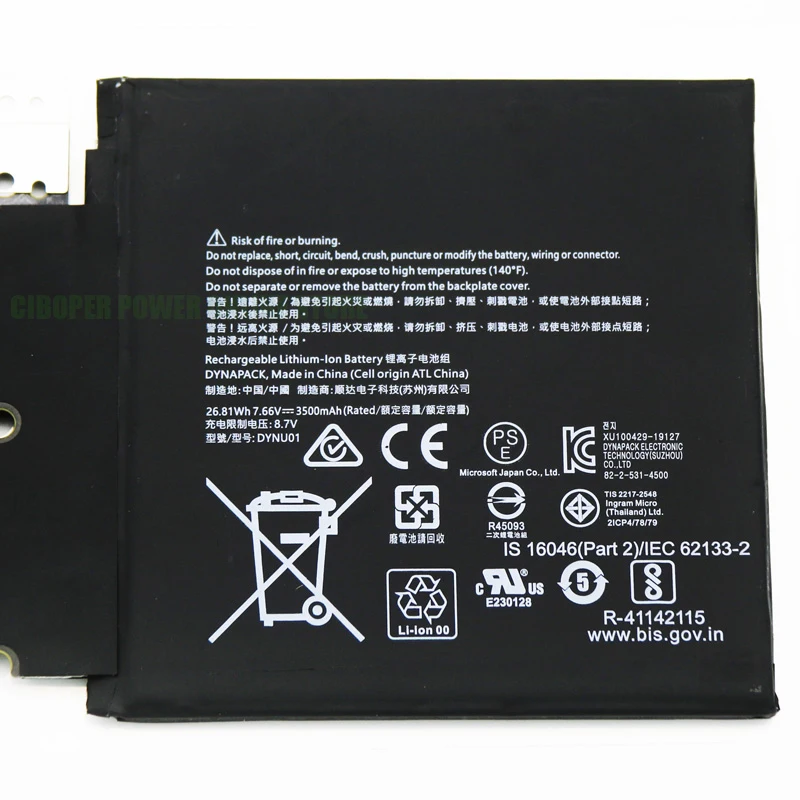 CP Table Battery DYNU01 G16TA047H 7.66V/26.81Wh/3500mAh For Microsoft Surface Go 2 1901 1926 Series Tablet