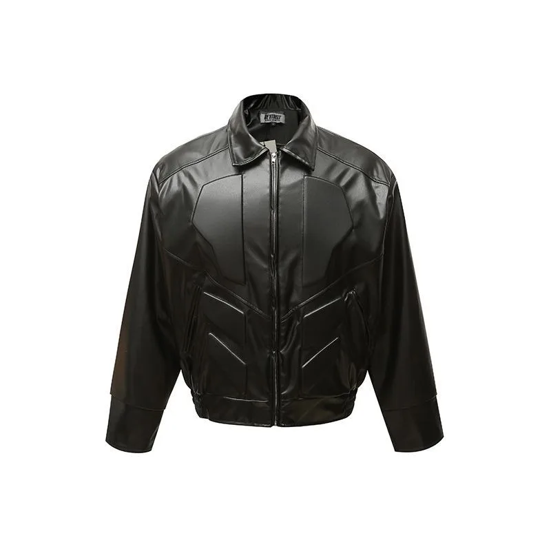 Men's 2024 Autumn New American High Street Shoulder Padded Leather Jacket Jacket Men's