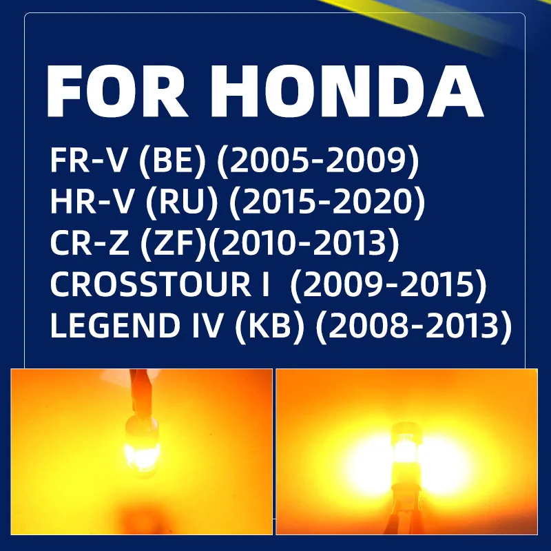 2pieces Car LED Turn Signal Lights Bulbs Amber Front/Rear Direction Indicator Bulb For Honda FR-V HR-V CR-Z Crosstour Legend