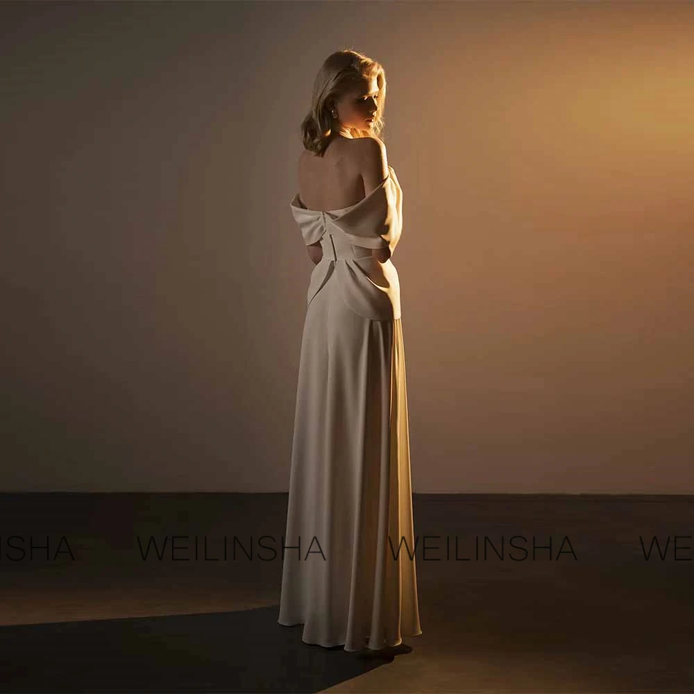 2025 Modern Wedding Dresses Crepe Fabric Sheath/Column Wedding Party Dresses Ivory Off-the-shoulder Ruched Wedding Guest Dresses