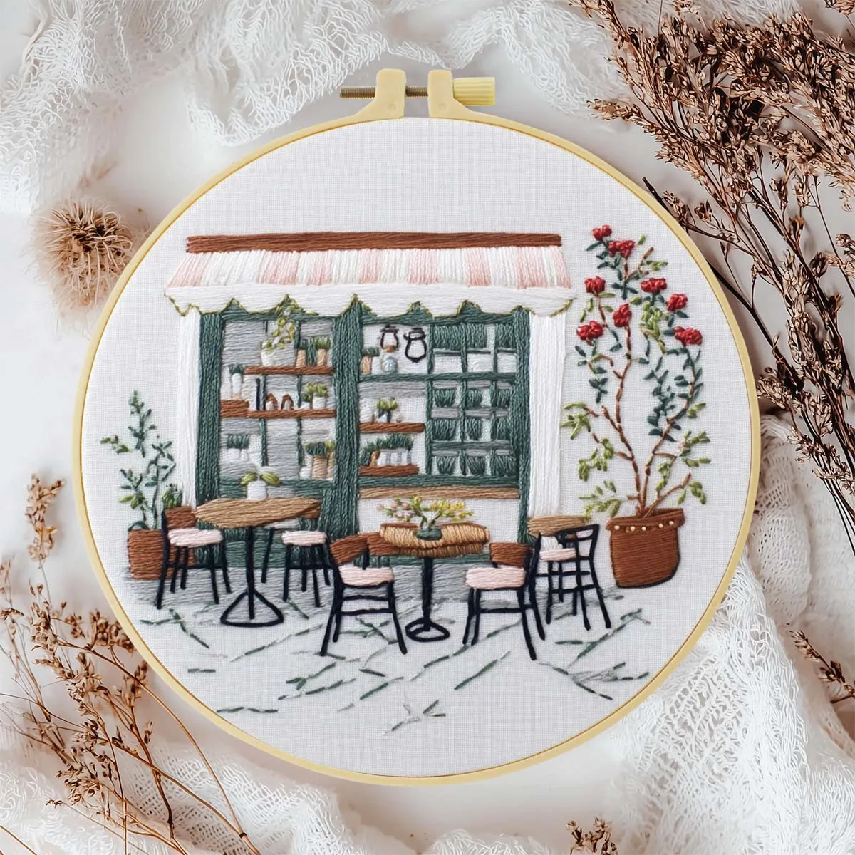 Coffee Shop Stickerei Starter Kit DIY Kreuzstich Set für Anfänger gedruckt Nähen Kunst Handwerk Malerei Home Decor Nadel Kunst – Detail 1