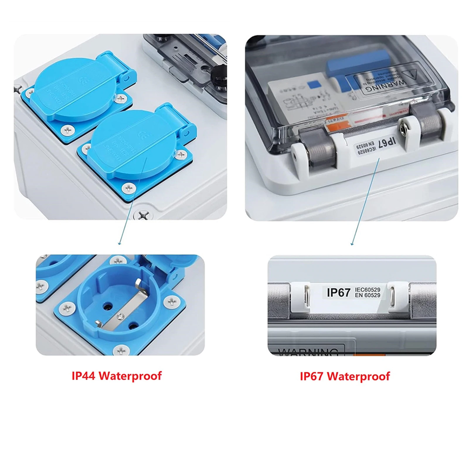 Imagem -06 - Caixa Portátil do Soquete do Interruptor de Parede Distribuidor do Poder Impermeável Exterior Bonde Ip67 2x16a 250v