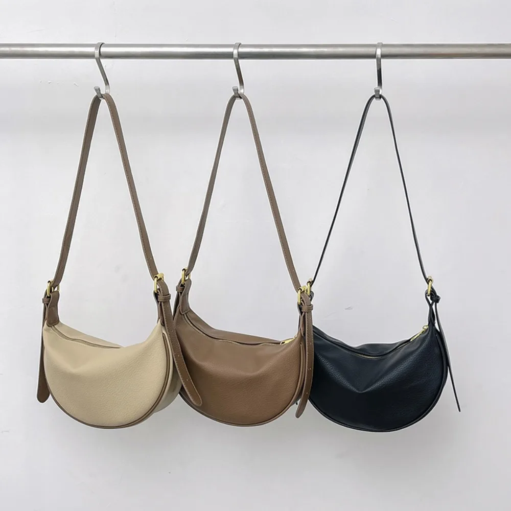 

Solid Color PU Leather Crossbody Bag Adjustable Strap Zipper PU Leather Shoulder Bag Large Capacity Handbag