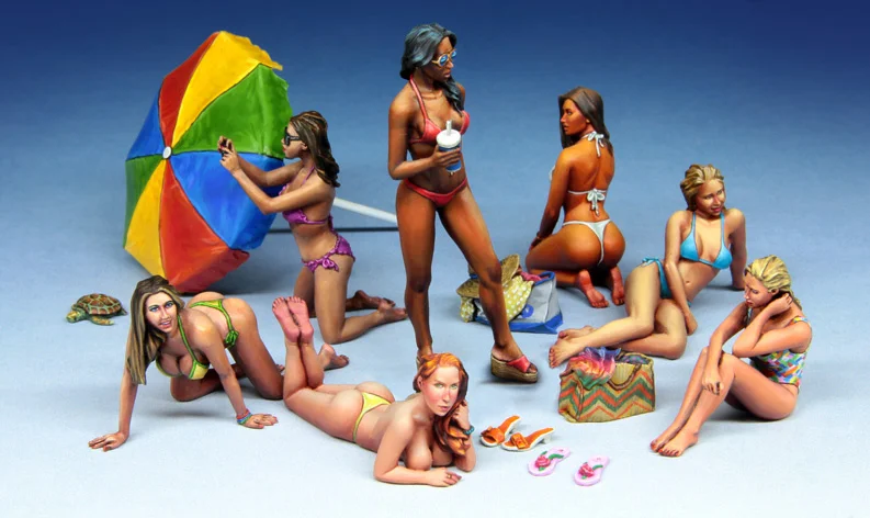 1:35 Resin Diecast Summer Girl Group Bikini Girls 7-person Beach Scene Model Unpainted