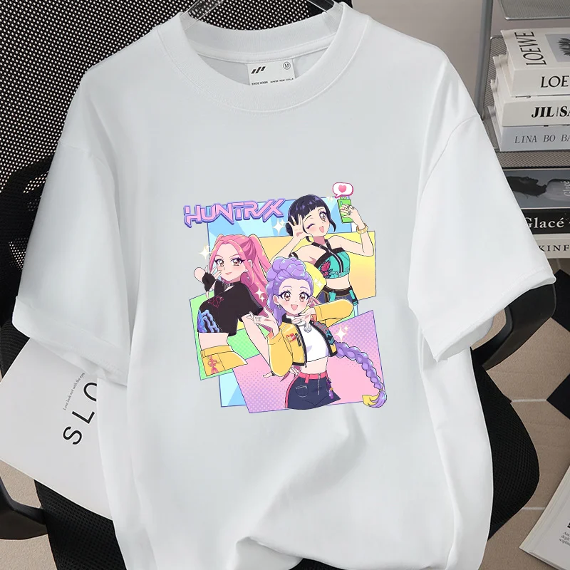 

KPop охотники на демонов, женская одежда, модные футболки для взрослых, футболка с графическим принтом и рисунком аниме, летние хлопковые топы, мужская футболка, подарки