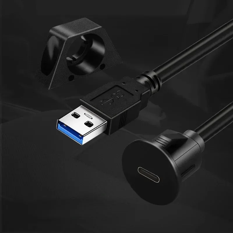 USB 3.0 Male to Type C 3.0 Female Car Flush Mount Cable USB C 3.0 Panel Mount Extension Cable for Car Truck Boat Motorcycle