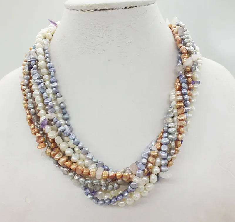 Exquisite. Multi-strand 4MM natural pearl necklace  19