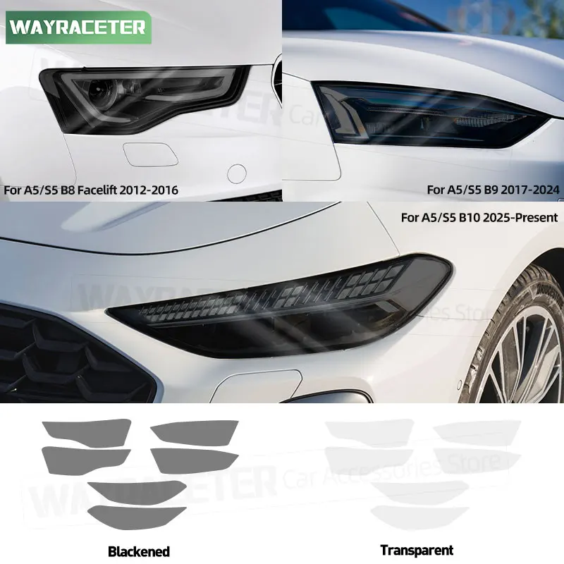 

2 Pcs Car Headlight Tint Smoked Black Protective Film Transparent TPU Sticker For A5 B10 2025 S5 B9 2024 RS5 B8 Facelift 2012 +