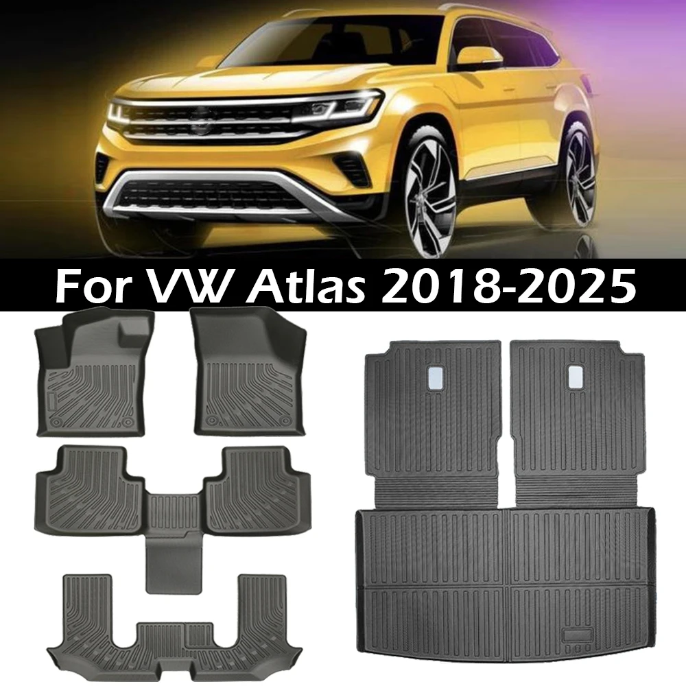 

Floor Mats for 2018-2024 2025 Volkswagen VW Atlas 6/7 Seats All Weather Protection TPE Floor Liners Accessories- Black