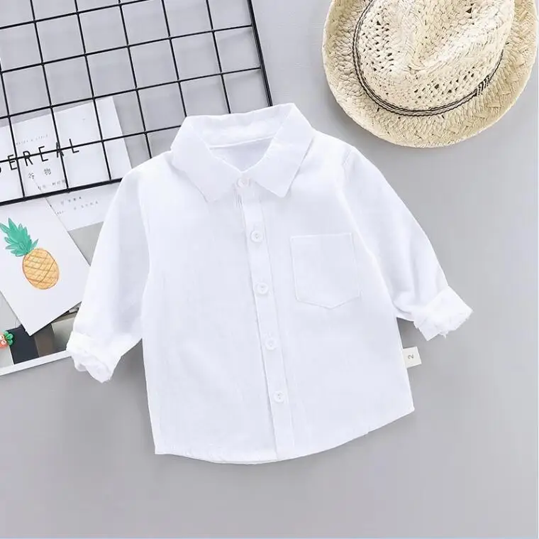

Children SOLID WHITE Shirt Boys Long-sleeved Spring and Autumn School Uniform Shirt Girls Wedding Clothing Baby Top Tee Shirts