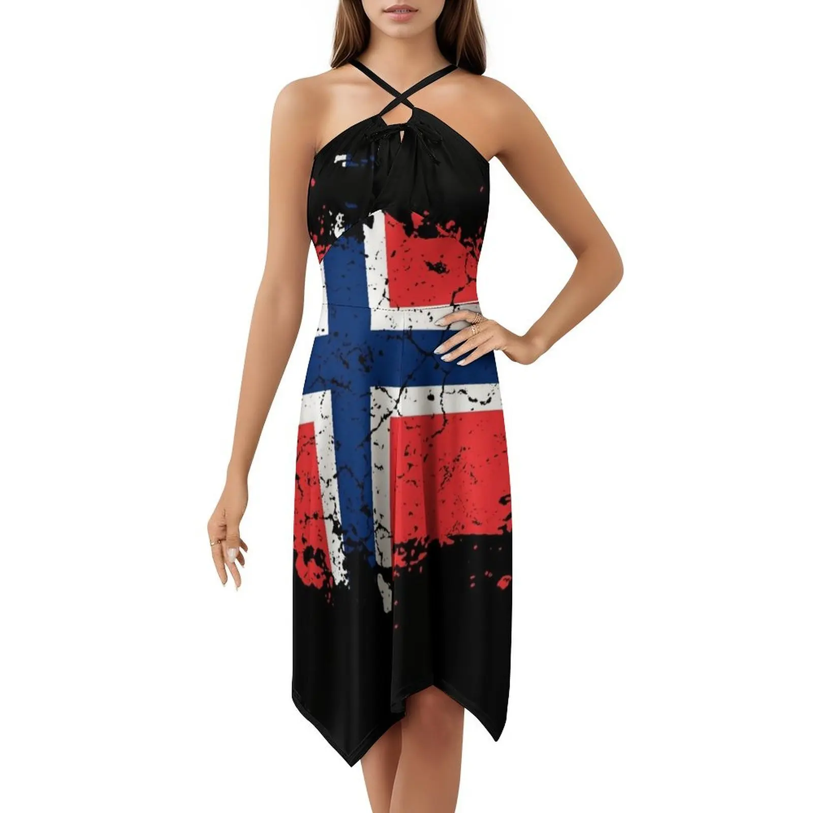 فستان حفلات أنيق للنساء بعلم النرويج فستان على شكل حرف a مع خيارات قصيرة/طويلة/بدون أكمام علم نرويجي علم النرويج النرويجي
