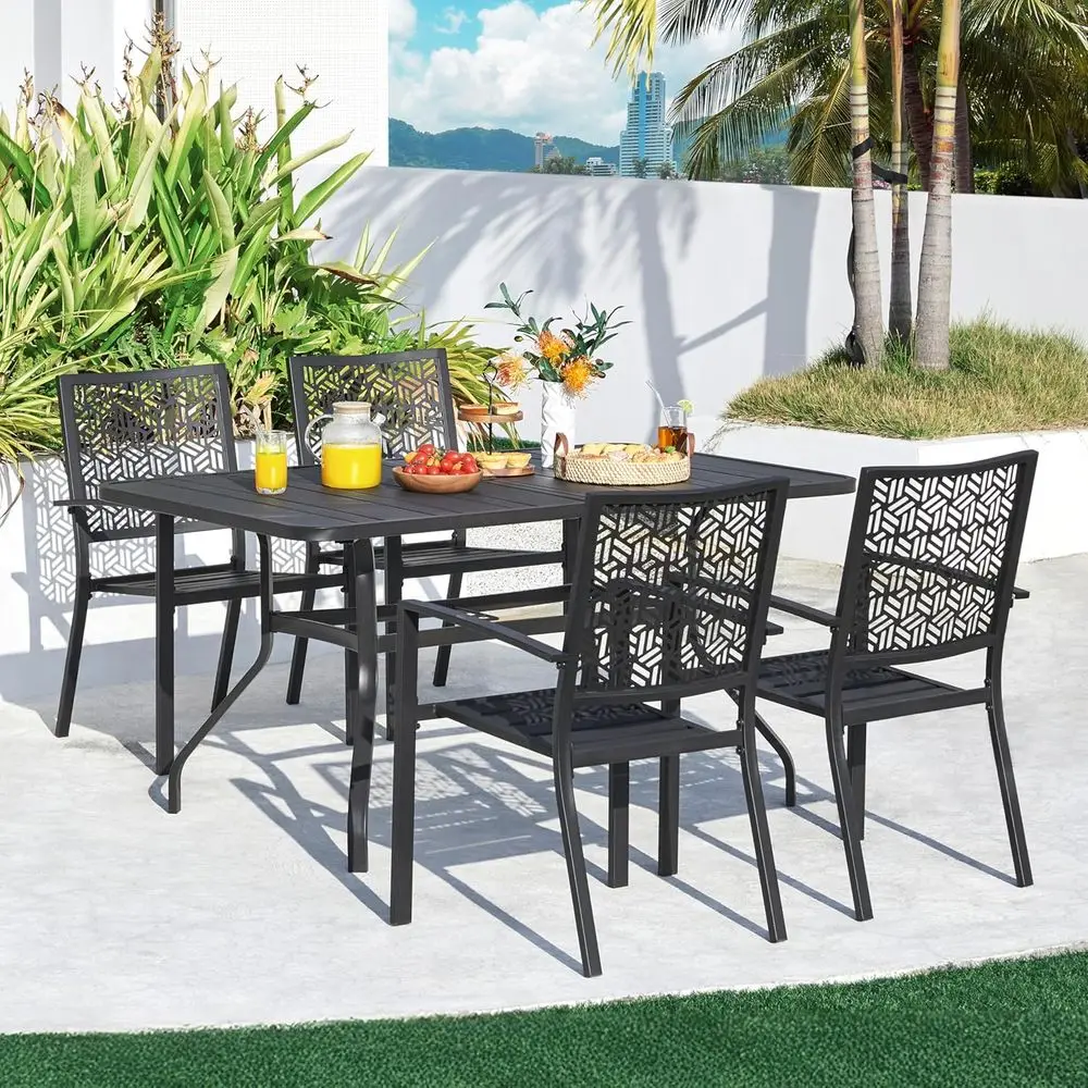 Outdoor Patio Dining Chairs Set o 4 with Armrests and Metal e, Stackable Heavy-Duty Metal Black Outdoor Chairs or Garden, Lawn