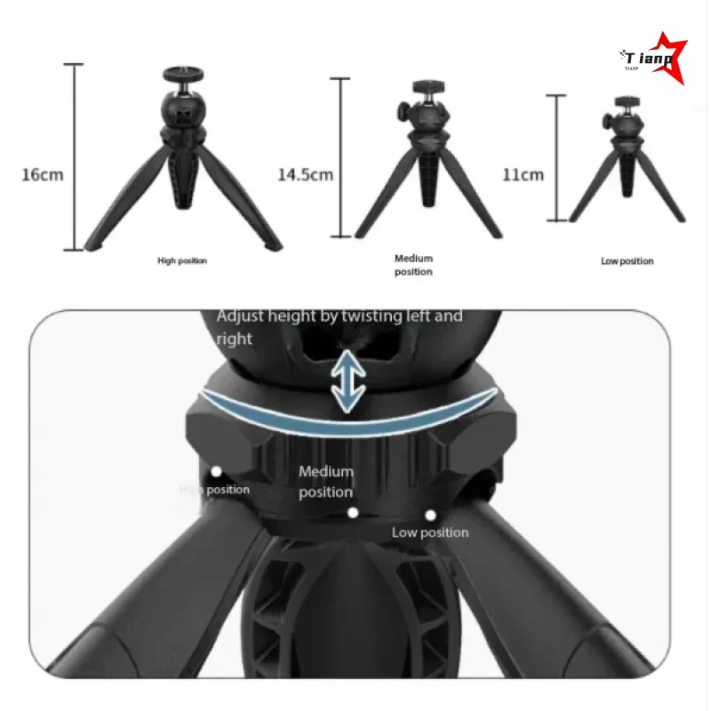 3-Level Adjustable Height Portable Desktop Tripod Built-in 1/4 Screw Mount For Camera Shooting Projector