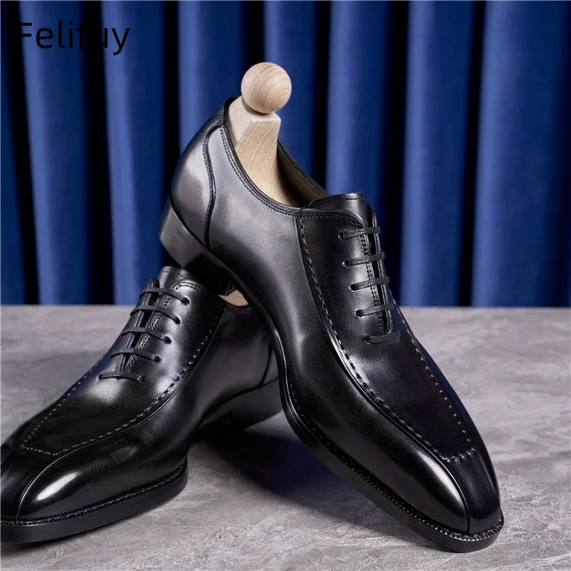Retro Mens Genuine Leather Oxfords Shoes Luxury Handmade British Style Comfortable Fashion Black Wedding Party Wedding Shoes Man - view 4