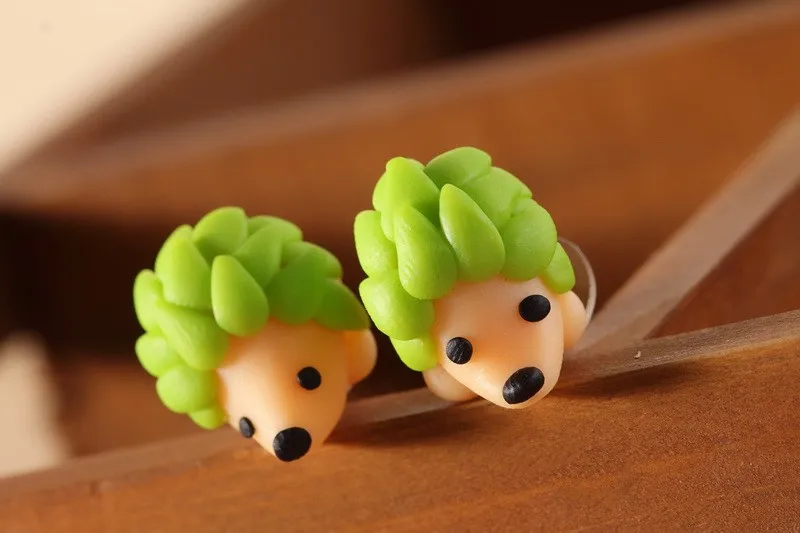 Colourful Handmade Polymer Clay Cute Hedgehog Stud Earrings For Girls Kids Fashion Jewelry Women Cartoon 3D Animal Earrings Gift