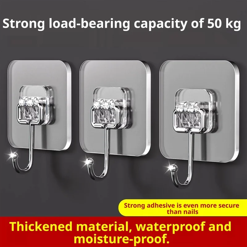 Oversize Multi-Purpose Transparent Door Hook, Self-Adhesive Hanger for Home Kitchen Organization