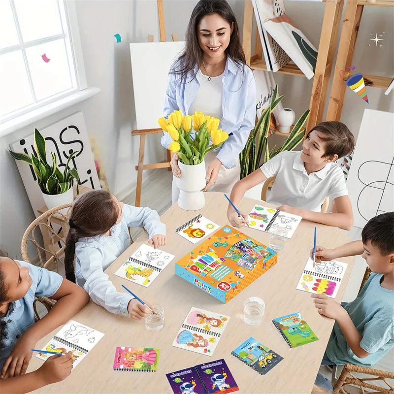 24er-Pack Aquarell-Malbücher für Kinder – englische Malbücher mit Farbe, Tier- und Prinzessinnen-Themen