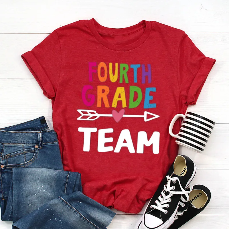 Fourth Grade Team T-Shirt 4th Grade Teacher Shirts Teaching tees  100% Cotton O Neck Casual Short-Sleeve Unisex tops