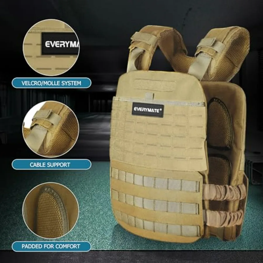 سترة مرجحة من EVERYMATE للرجال سترة مرجحة قابلة للتعديل لتدريب القوة وتمارين التحمل ملابس تدريب اللياقة البدنية التكتيكية #5