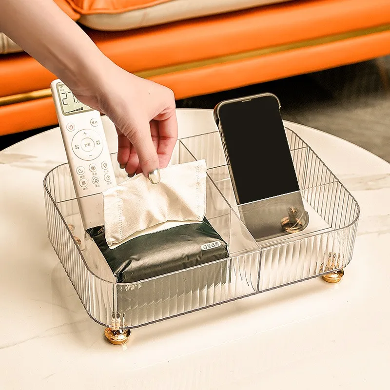 

5 Compartment Makeup Organizer Box Plastic, Skincare Storage for Vanity Desk & Coffee Table, Multi-Use Home Decor Organizer