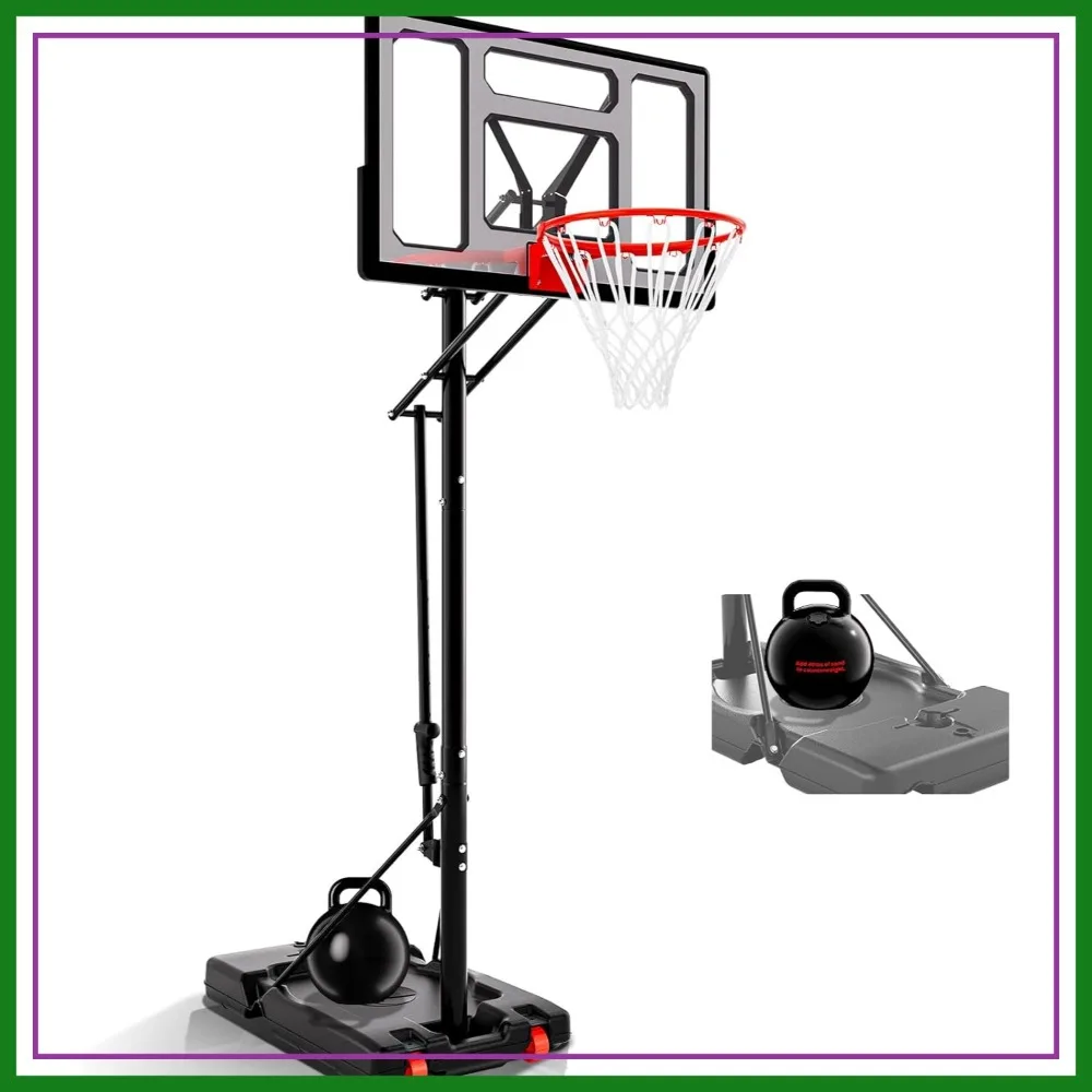 

Portable Basketball Hoop, 40/44/48 Inch Impact Backboard, 4.8-10FT Adjustable with Wheels for Adults