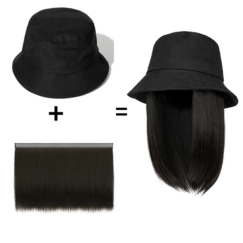 バケットハット合成かつらミッドレングス合成繊維かつらファッション多用途装飾かつら