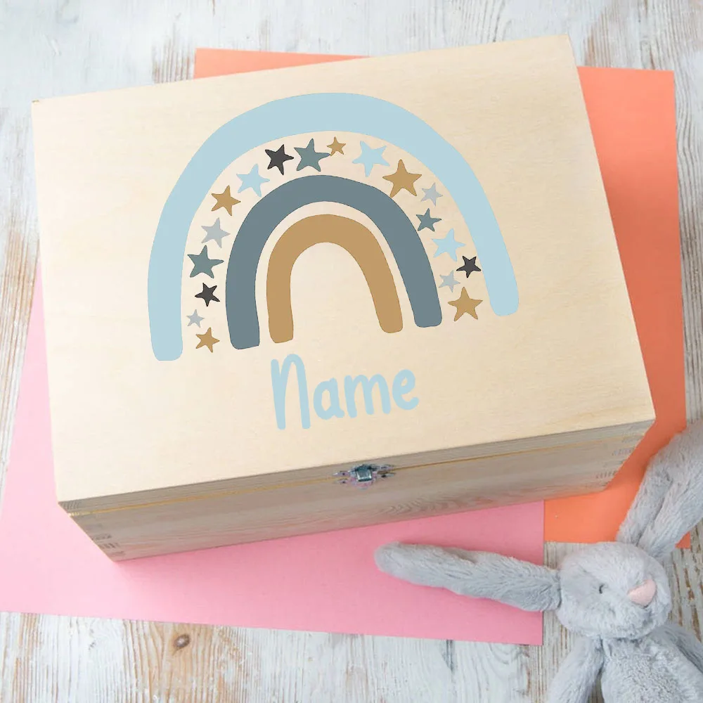 Personalised Baby Rainbow Box Custom Wooden Infat Memory Box Toddler Keepsake Box Newborn Shower Present Baby Birth Stats Gift