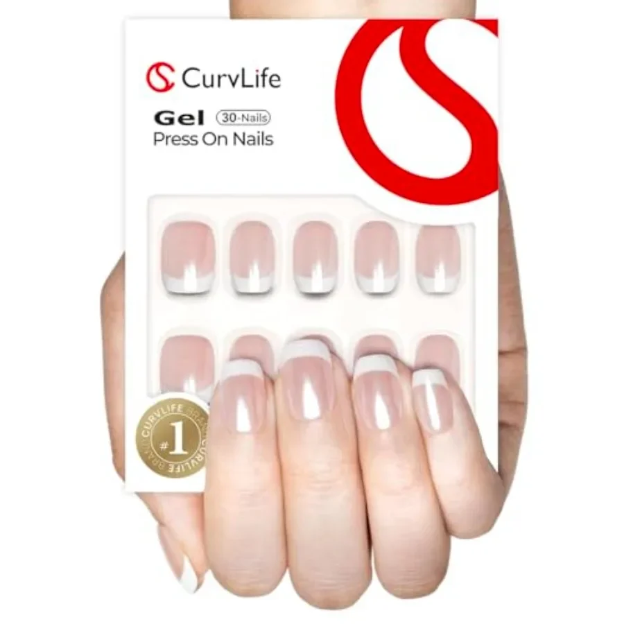 Soft Gel Press On Nails with French Tips and Glossy Short Size Design for Everyday Wear Full Cover Reusable Nail Kit in 15 Size