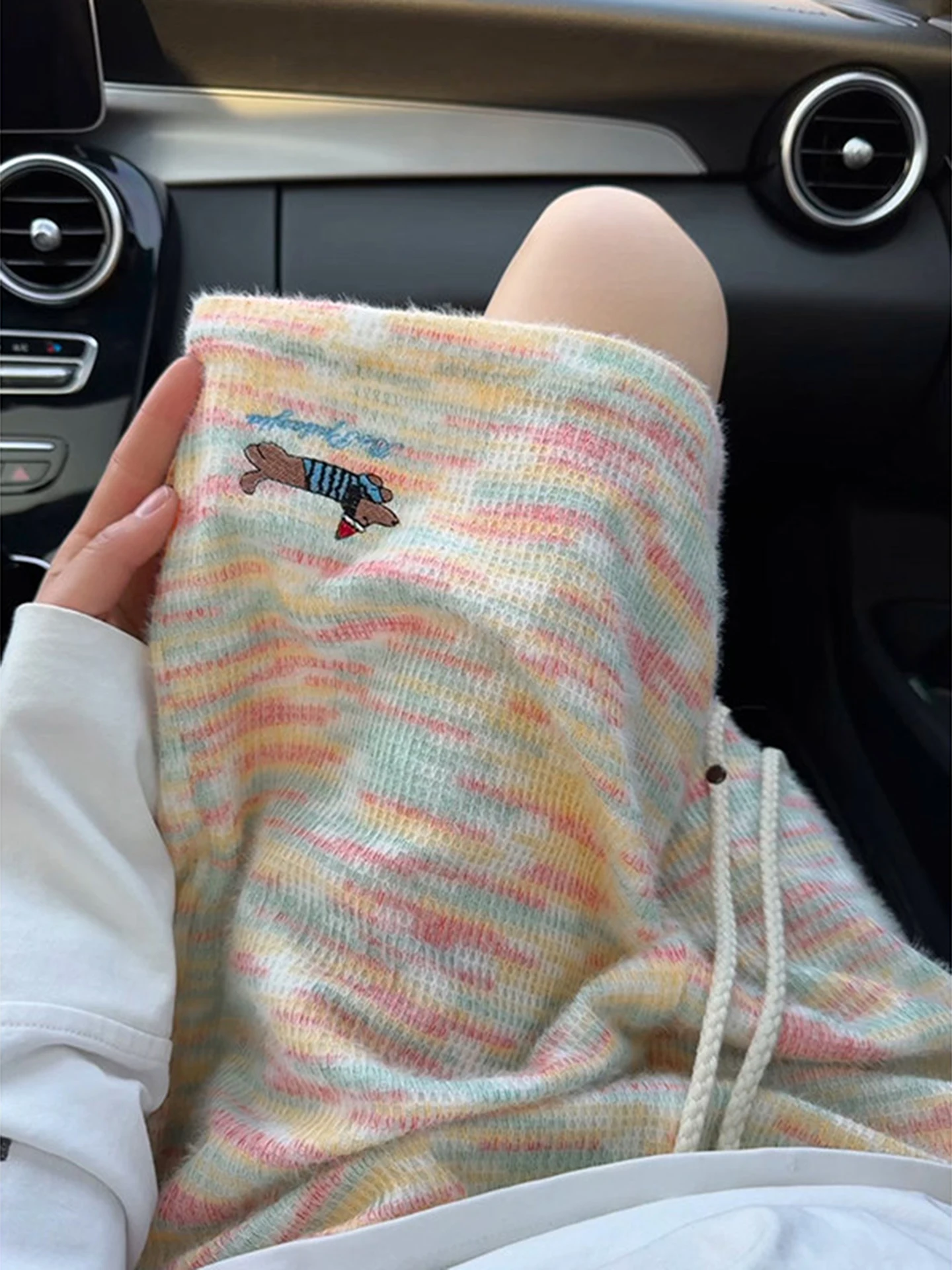 

Summer Knitted ort Pants Men Women Five-Point Home Spwear Beachwear Cartoon Sausage Dog Embroidery Soft Polyester Fiber