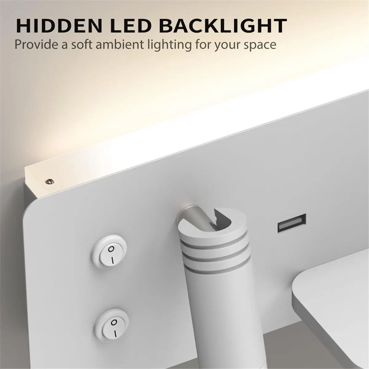L70A Modern LED Bedside Wall Lamp with Wireless Charger & USB Port Bedroom Reading Light Night Light Sconce with Switch Right
