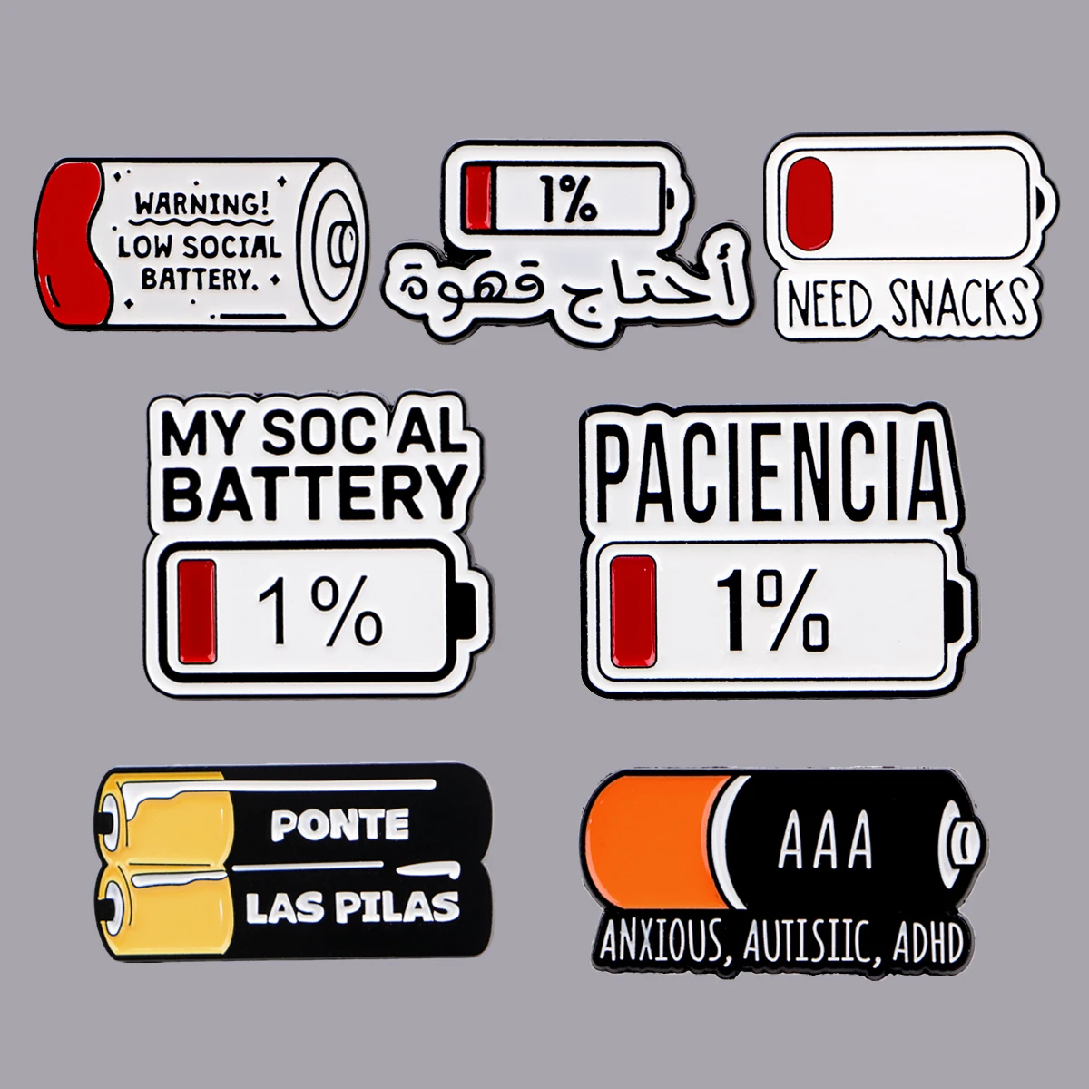 PACIENCIA Quotes Enamel Pin Spain 1% Battery Brooches on Clothes Badge Bag ADHD Lapel Woman Men Constume Jewelry Friends Gift