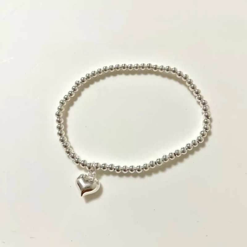 Korean Style Fashionable Retro Simple Heart Circular Beads Bracelet 925 Sterling Silver Exquisite Jewelry Gift for Women