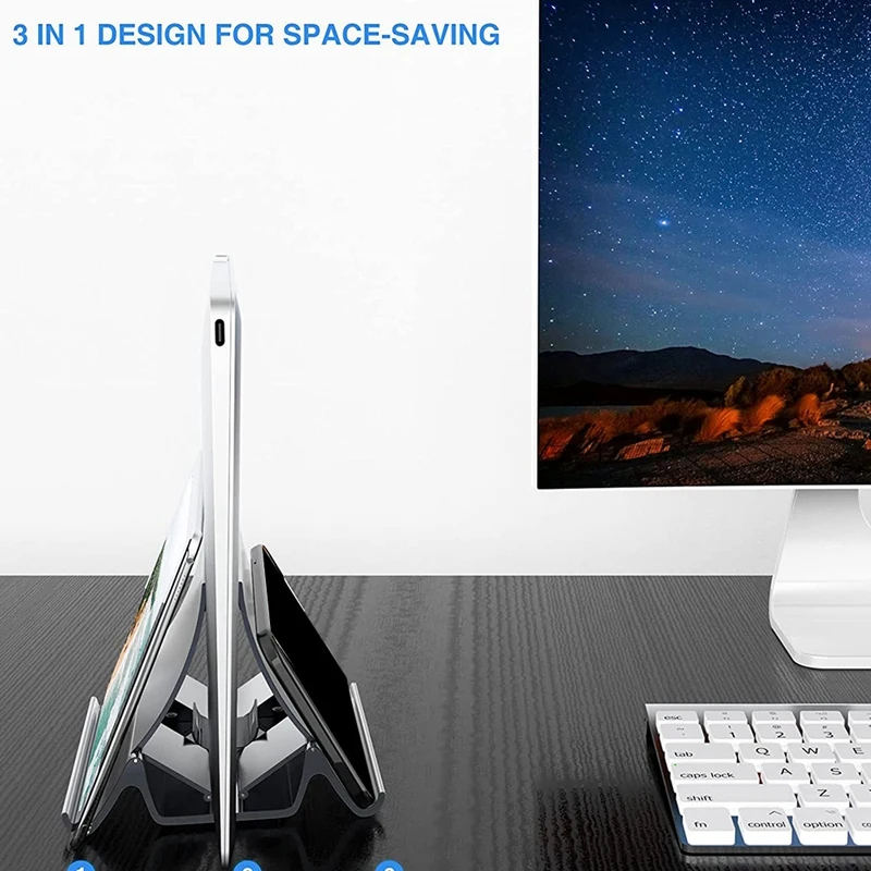 Vertical Laptop Stand com Gravidade Sensor, 2 Stands, Suporte para Notebook, 3 em 1