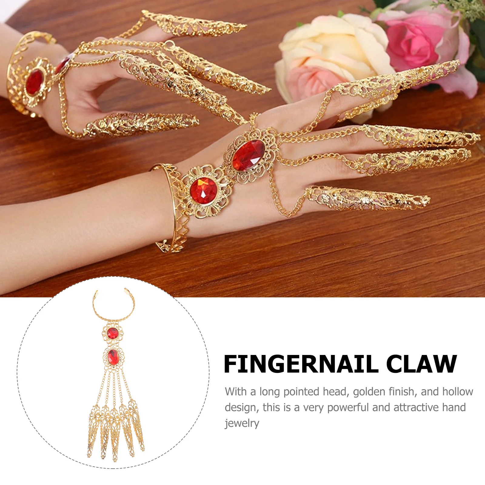 2 szt. Nakładki na paznokcie w kształcie pazurów, złote, ażurowe, ze stopu odpornego na rdzę, na Halloween, karnawał, taniec, scenę.