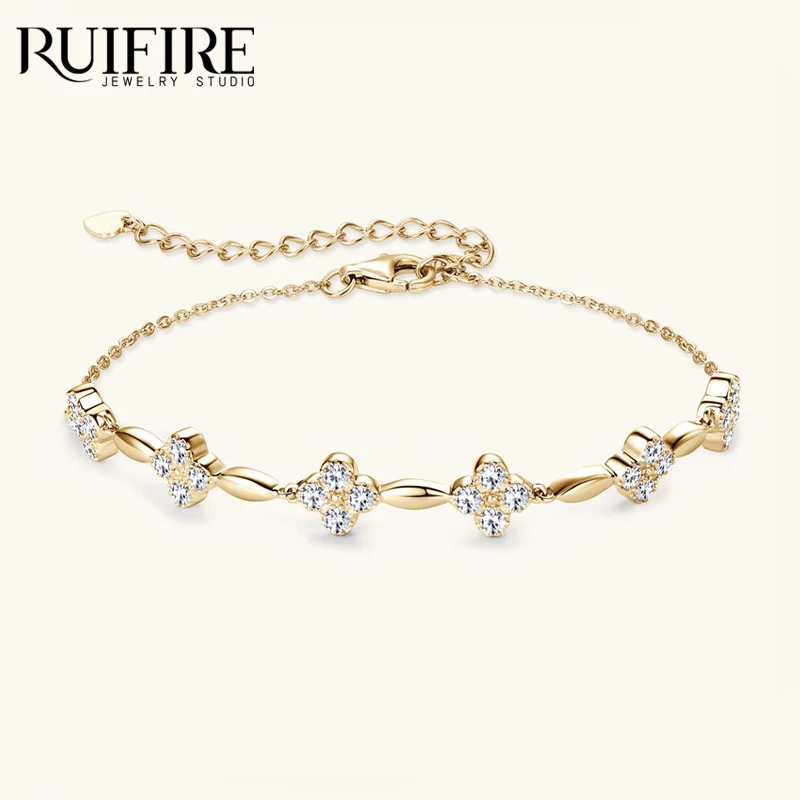 

RUIFIRE Moissanite Four Clover Flower Bracelet S925 Sterling Silver Twisted Bracelet Chain Women Korean Style Party Jewelry Gift