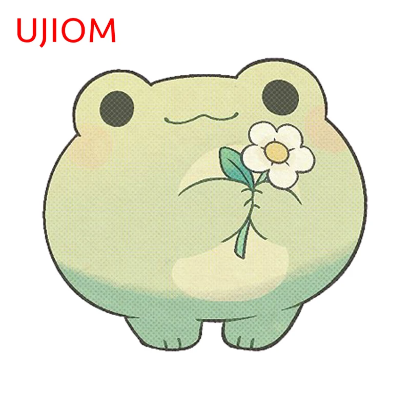 UJIOM 13cm X 11.7cm Smiling Forg with Small Flower 3D Wall Stickers Cute Little Animal Decal Amusing Wallpapers Home Decoration